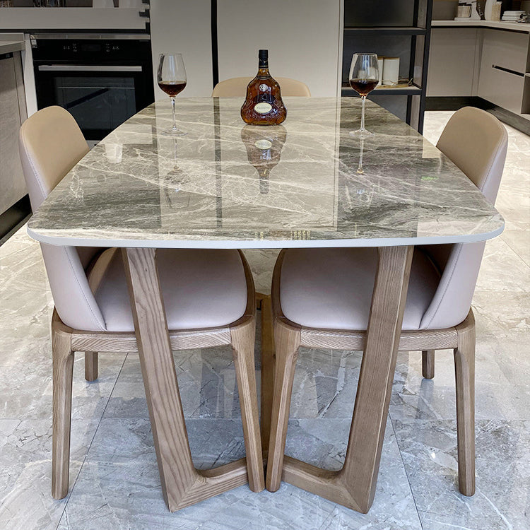 Piedina sinterizada Mesa de comedor rectangular moderno Tapa de piedra gris con base de caballete