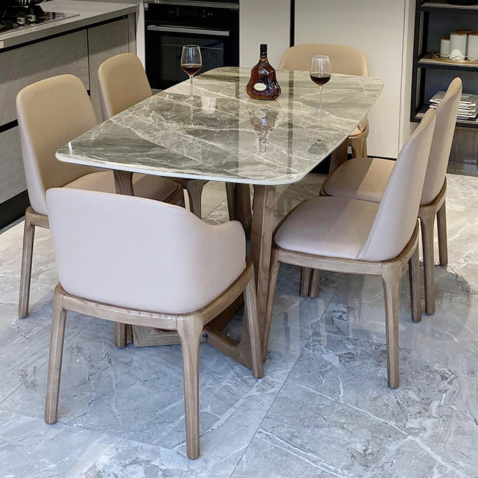 Piedina sinterizada Mesa de comedor rectangular moderno Tapa de piedra gris con base de caballete
