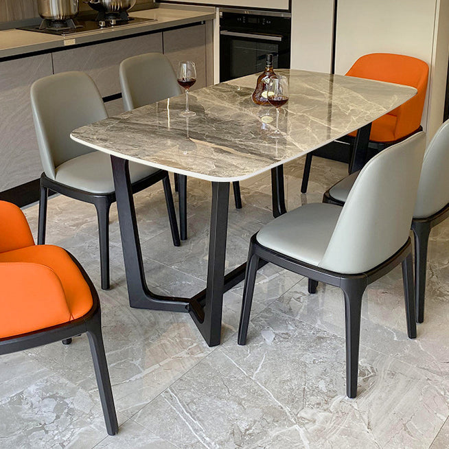 Piedina sinterizada Mesa de comedor rectangular moderno Tapa de piedra gris con base de caballete