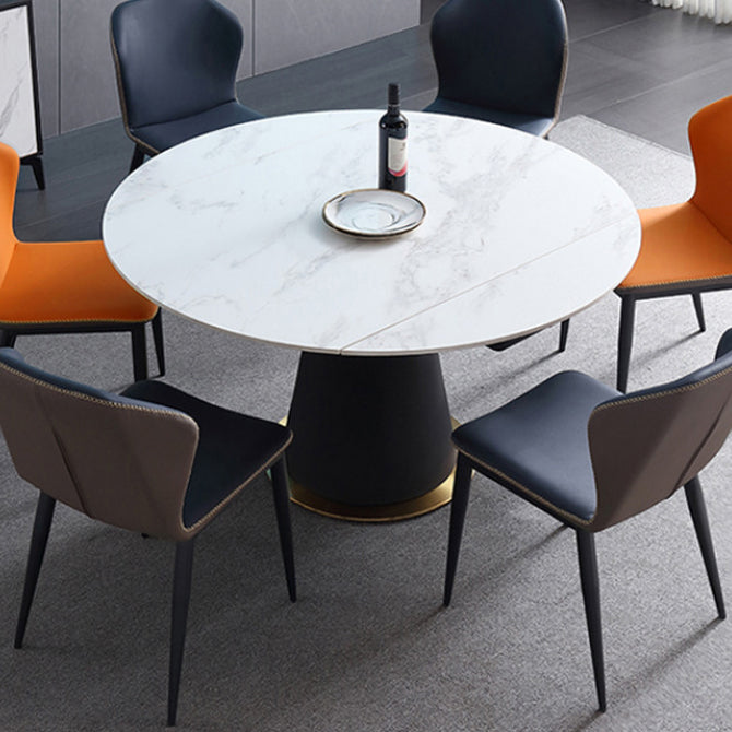 Modern Style Sintered Stone Dining Table White Round Table with Pedestal