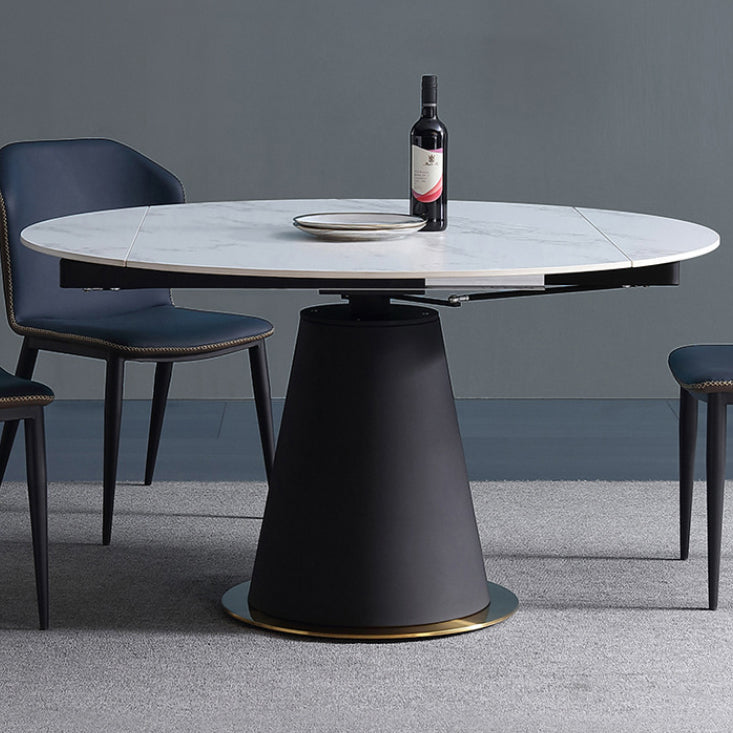 Modern Style Sintered Stone Dining Table White Round Table with Pedestal