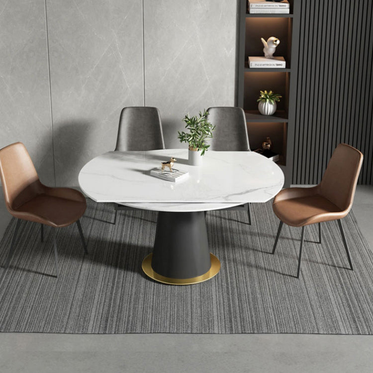 Modern Style Sintered Stone Dining Table White Round Table with Pedestal