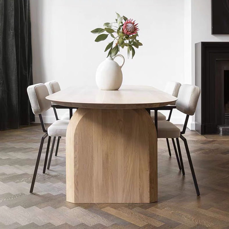 Oval Solid Wood Brown Tone Dining Table Simplicity Double Pedestal Table for Dining Room