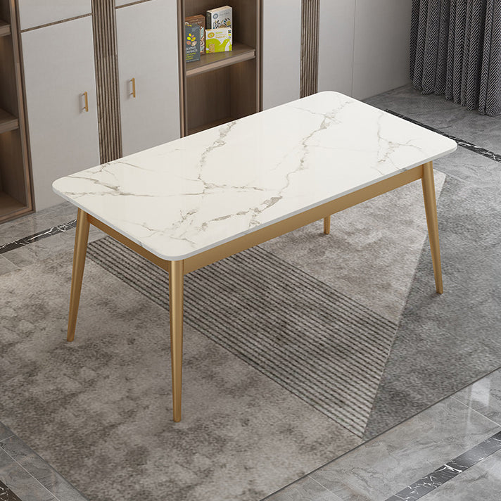 Modern Style Sintered Stone Dining Table White Rectangle Table with Metal Base for Home Use