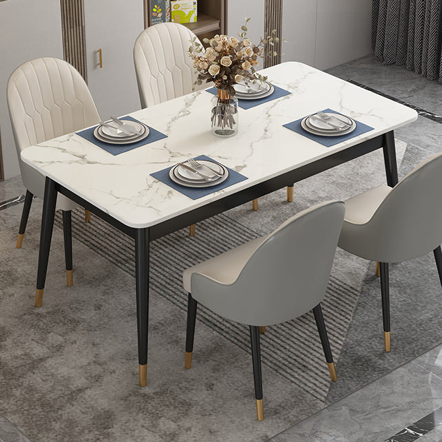 Modern Style Sintered Stone Dining Table White Rectangle Table with Metal Base for Home Use