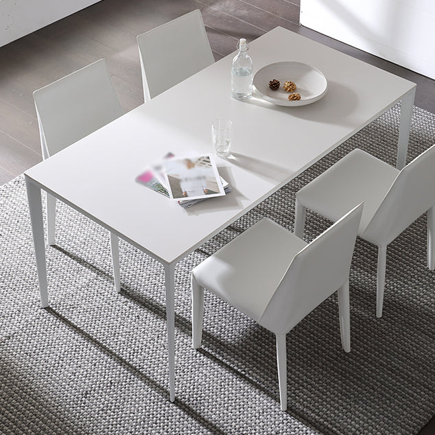 Contemporary Sintered Stone Top White Dining Table Rectangle Shape Dining Table with 4 Legs Base