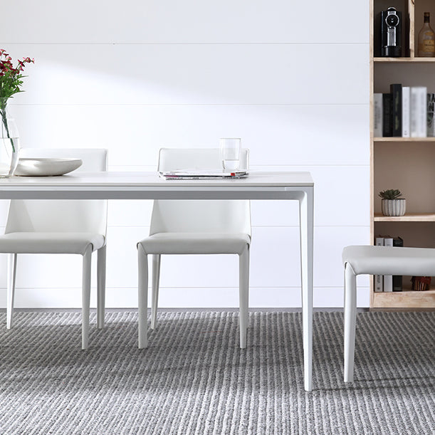 Contemporary Sintered Stone Top White Dining Table Rectangle Shape Dining Table with 4 Legs Base