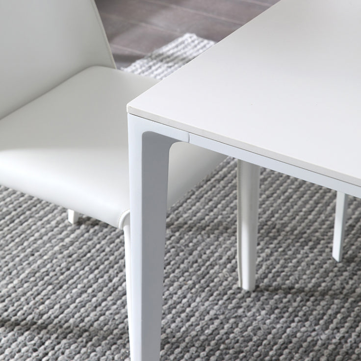 Contemporary Sintered Stone Top White Dining Table Rectangle Shape Dining Table with 4 Legs Base