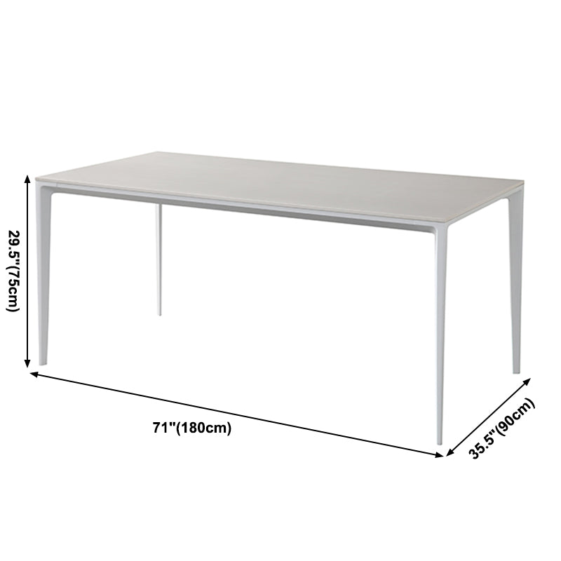 Contemporary Sintered Stone Top White Dining Table Rectangle Shape Dining Table with 4 Legs Base