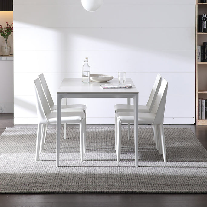 Contemporary Sintered Stone Top White Dining Table Rectangle Shape Dining Table with 4 Legs Base