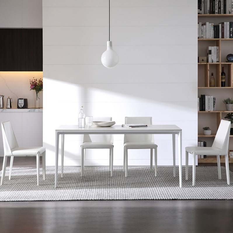 Contemporary Sintered Stone Top White Dining Table Rectangle Shape Dining Table with 4 Legs Base