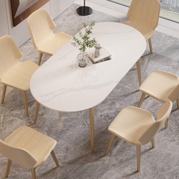 Contemporary Oval Dining Table Sintered Stone Dining Table with 4 Metal Legs for Dining Room