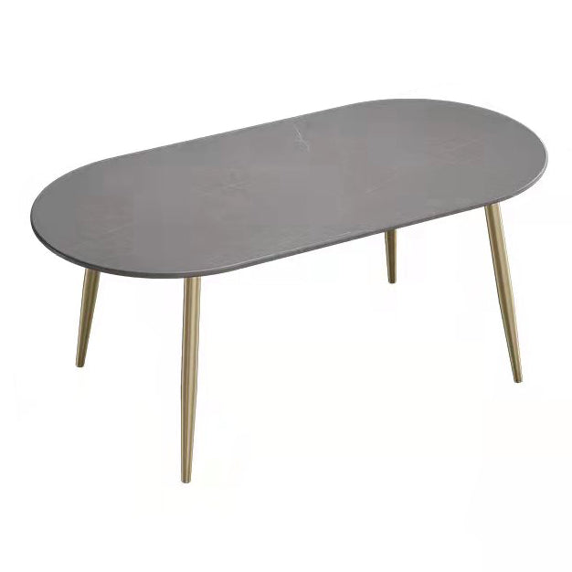 Contemporary Oval Dining Table Sintered Stone Dining Table with 4 Metal Legs for Dining Room
