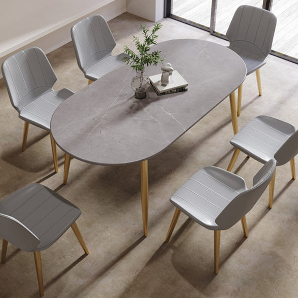 Contemporary Oval Dining Table Sintered Stone Dining Table with 4 Metal Legs for Dining Room