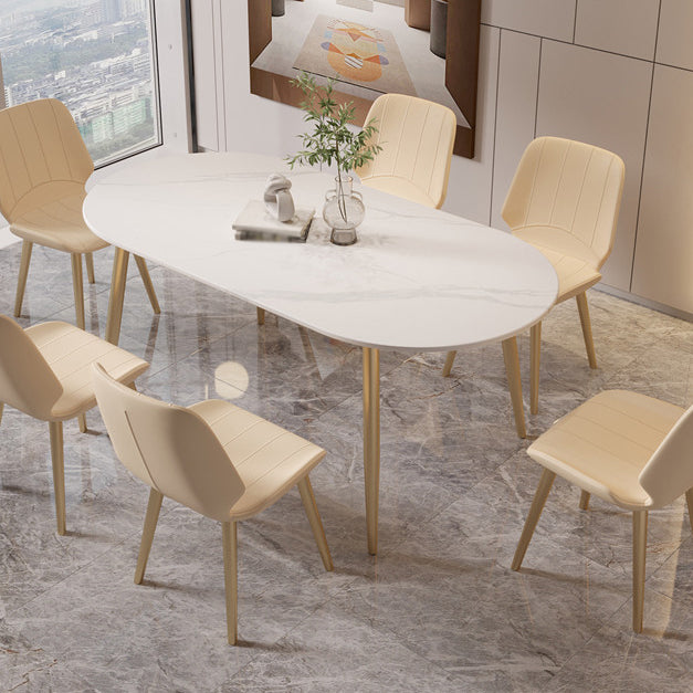 Contemporary Oval Dining Table Sintered Stone Dining Table with 4 Metal Legs for Dining Room