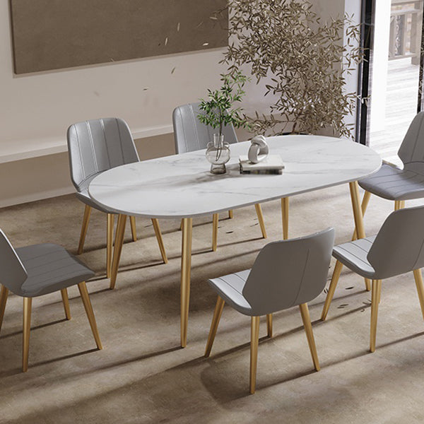 Contemporary Oval Dining Table Sintered Stone Dining Table with 4 Metal Legs for Dining Room