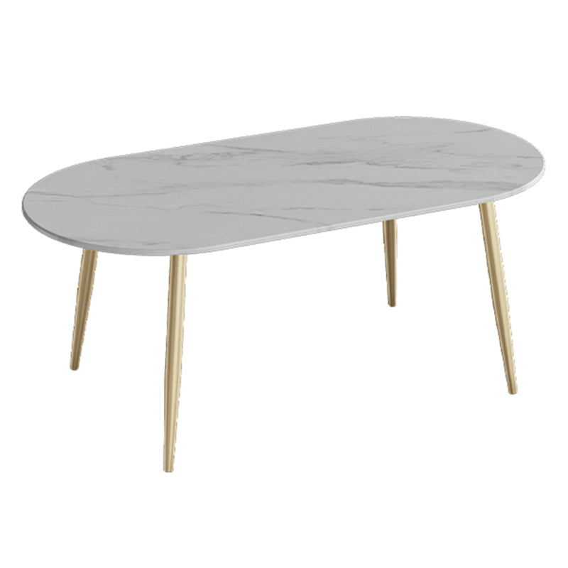 Contemporary Oval Dining Table Sintered Stone Dining Table with 4 Metal Legs for Dining Room