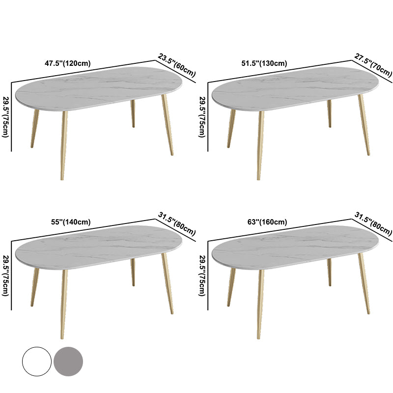 Contemporary Oval Dining Table Sintered Stone Dining Table with 4 Metal Legs for Dining Room