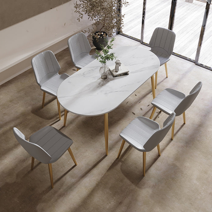 Contemporary Oval Dining Table Sintered Stone Dining Table with 4 Metal Legs for Dining Room