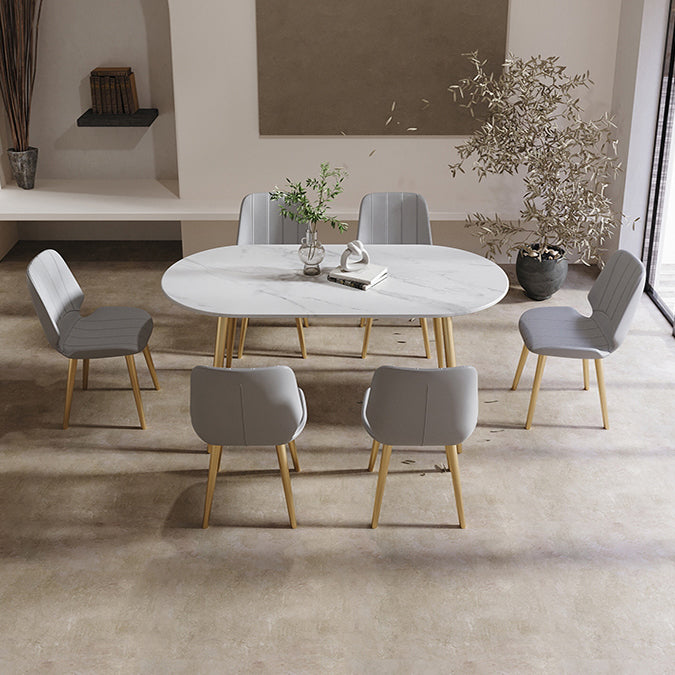 Contemporary Oval Dining Table Sintered Stone Dining Table with 4 Metal Legs for Dining Room