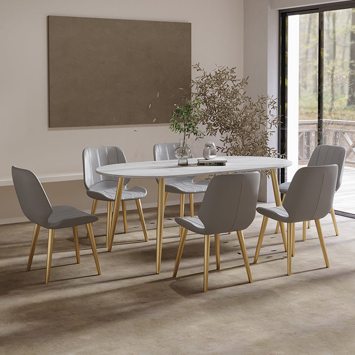 Contemporary Oval Dining Table Sintered Stone Dining Table with 4 Metal Legs for Dining Room