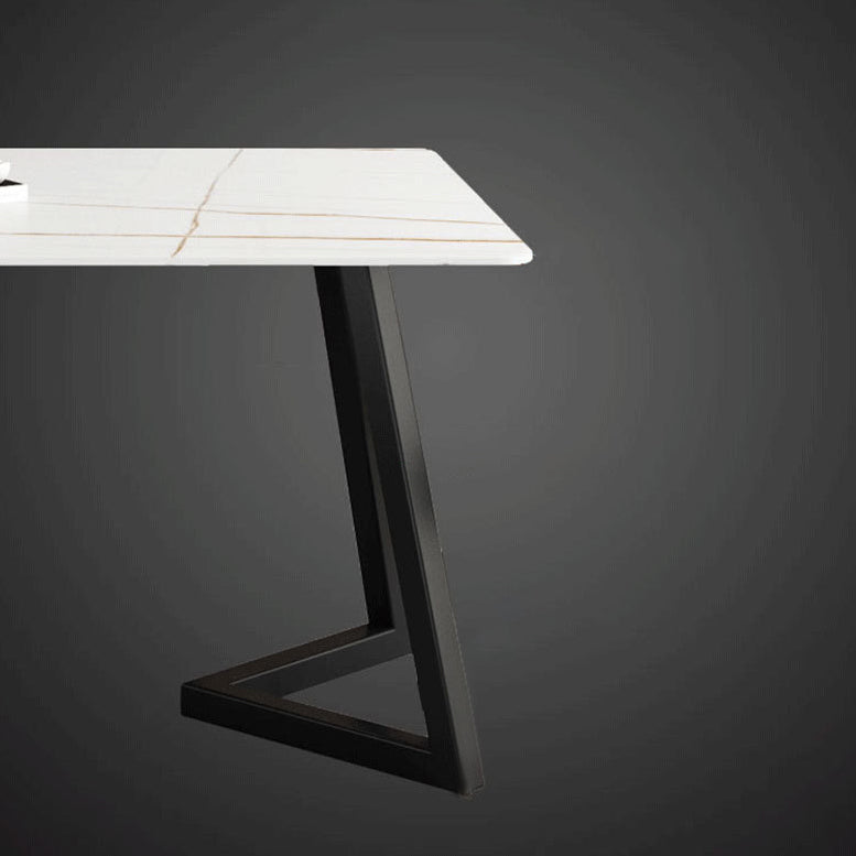 Mesa de comedor de simplicidad Mesa de piedra sinterizada rectangular con base metálica