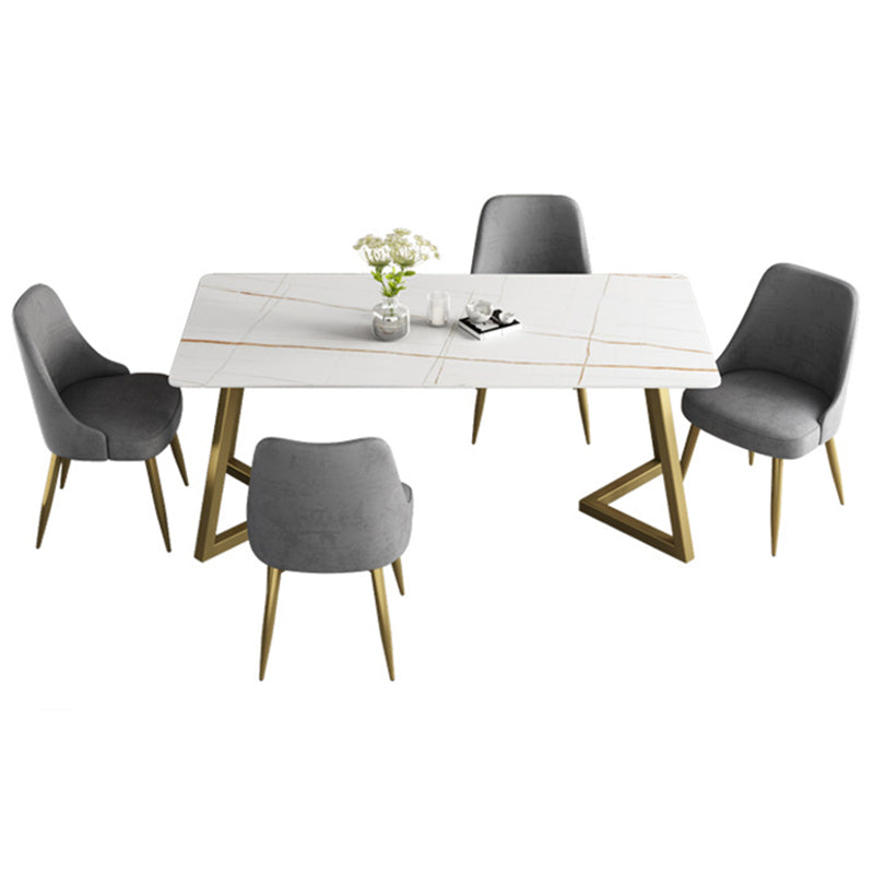 Mesa de comedor de simplicidad Mesa de piedra sinterizada rectangular con base metálica