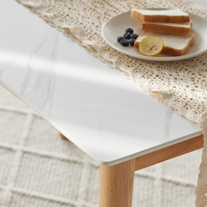 Moderne stijl gesinterde stenen eettafel witte rechthoekige tafel met houten basis