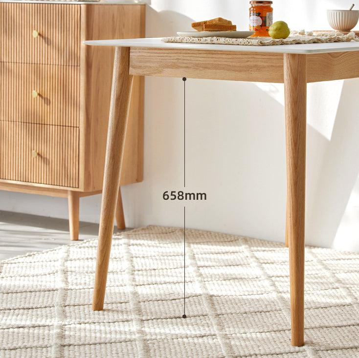 Moderne stijl gesinterde stenen eettafel witte rechthoekige tafel met houten basis