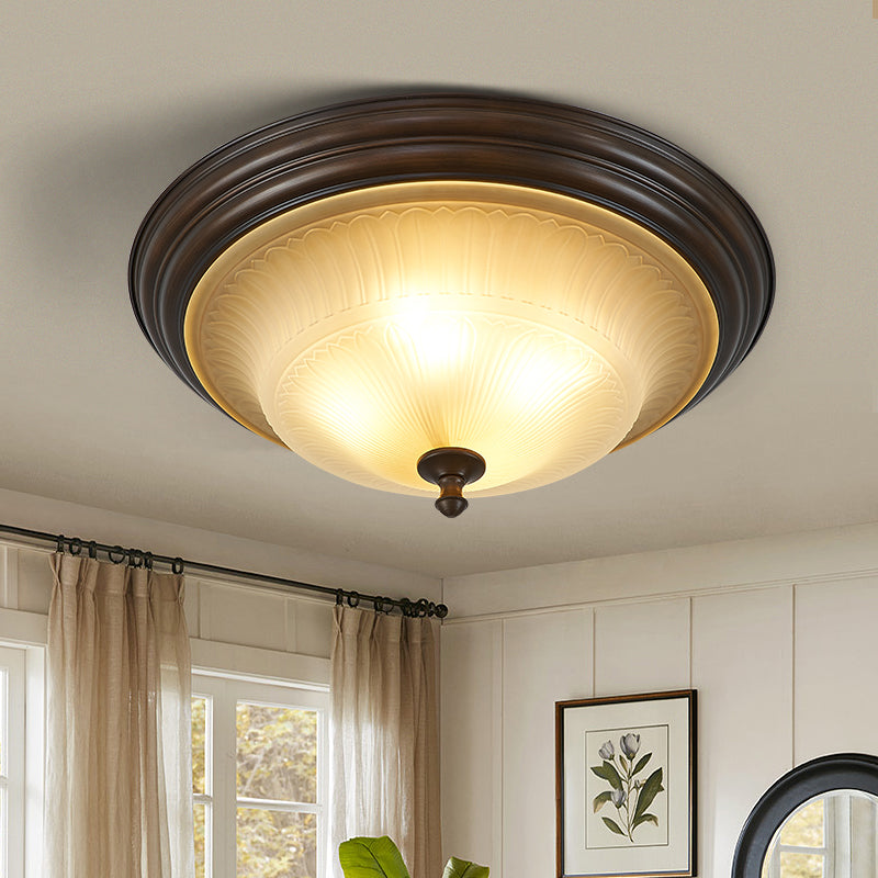 20" Wide Classic Bowl Flush Mount with Glass Shade Bronze Flush Ceiling Light for Bedroom