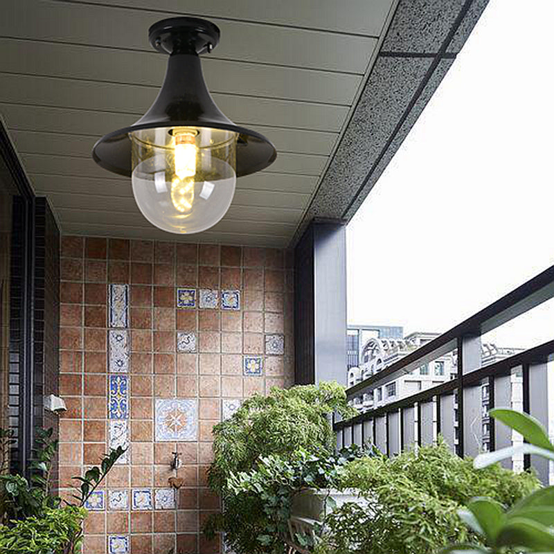 Plafonnier semi-encastré industriel noir, forme évasée, plafonnier en métal