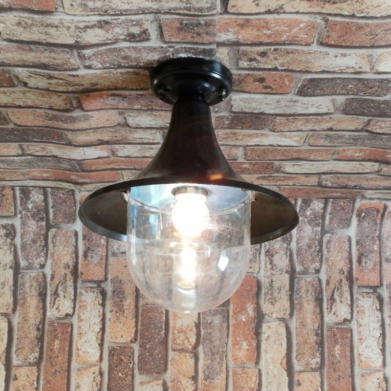 Plafonnier semi-encastré industriel noir, forme évasée, plafonnier en métal