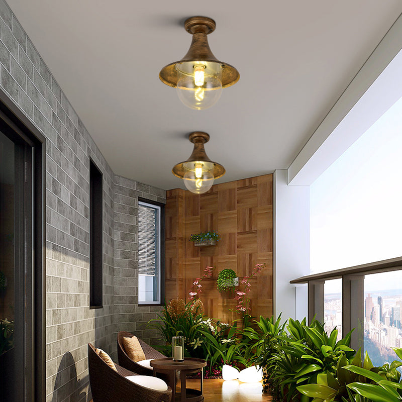 Plafonnier semi-encastré industriel noir, forme évasée, plafonnier en métal