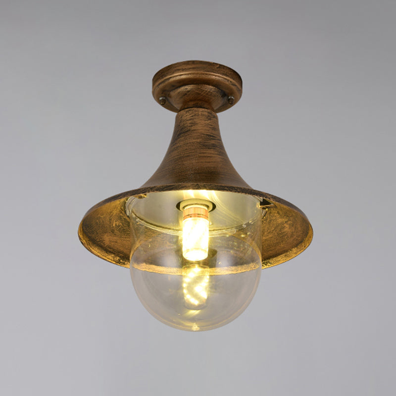 Plafonnier semi-encastré industriel noir, forme évasée, plafonnier en métal