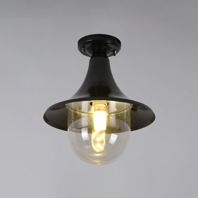 Plafonnier semi-encastré industriel noir, forme évasée, plafonnier en métal