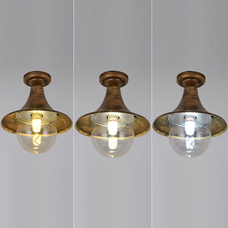 Plafonnier semi-encastré industriel noir, forme évasée, plafonnier en métal