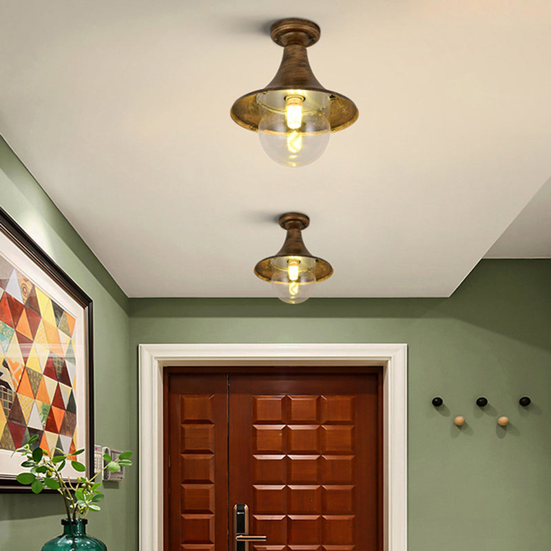 Plafonnier semi-encastré industriel noir, forme évasée, plafonnier en métal