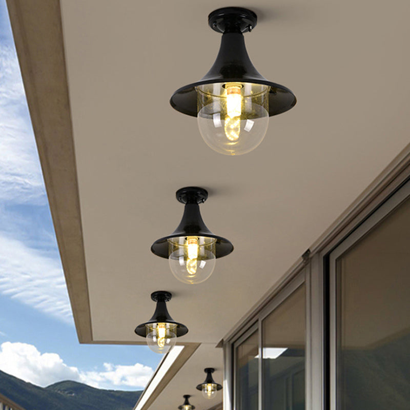 Plafonnier semi-encastré industriel noir, forme évasée, plafonnier en métal