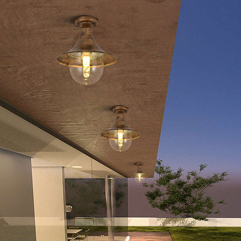 Plafonnier semi-encastré industriel noir, forme évasée, plafonnier en métal