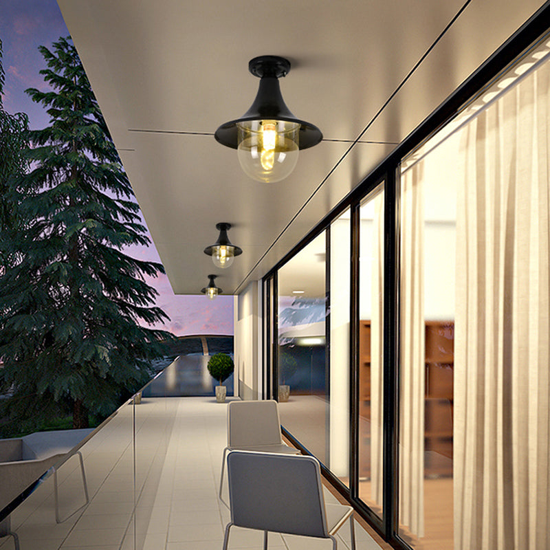 Plafonnier semi-encastré industriel noir, forme évasée, plafonnier en métal