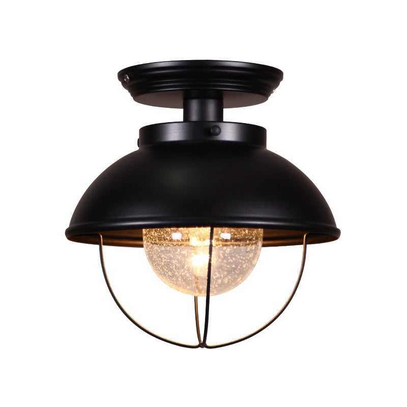 1 Light Semi Flush Mount Light Industrial Style Bowl-Shaped Metal Light Fixture