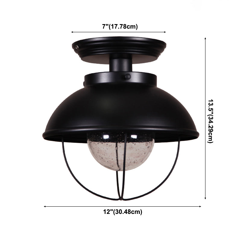 1 Light Semi Flush Mount Light Industrial Style Bowl-Shaped Metal Light Fixture