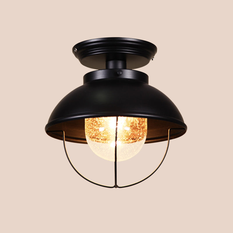 1 Light Semi Flush Mount Light Industrial Style Bowl-Shaped Metal Light Fixture