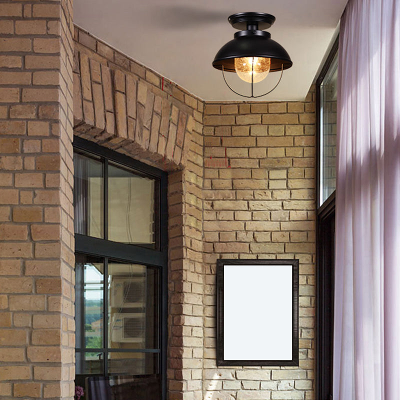 1 Light Semi Flush Mount Light Industrial Style Bowl-Shaped Metal Light Fixture