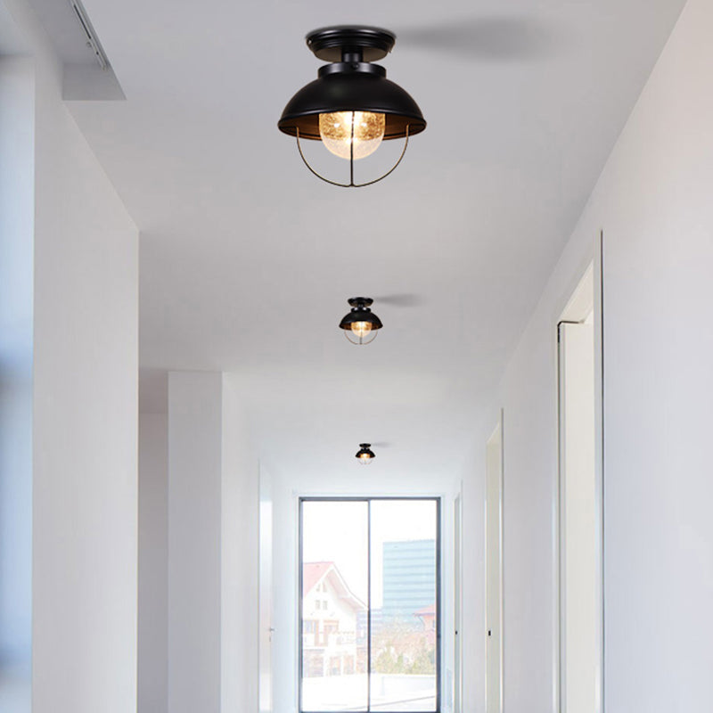 1 Light Semi Flush Mount Light Industrial Style Bowl-Shaped Metal Light Fixture