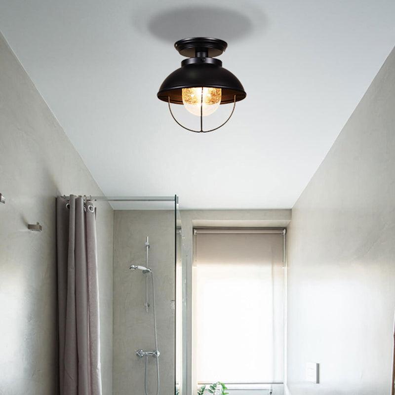 1 Light Semi Flush Mount Light Industrial Style Bowl-Shaped Metal Light Fixture