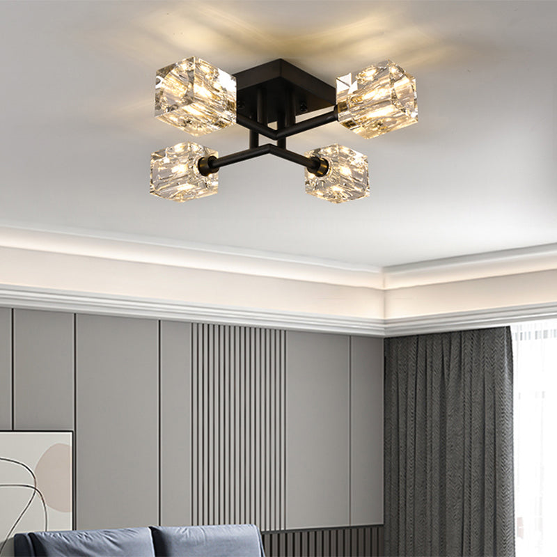 Crystal Sputnik Semi Flush Mount Lighting Simple Style Semi Flush Ceiling Light Fixture