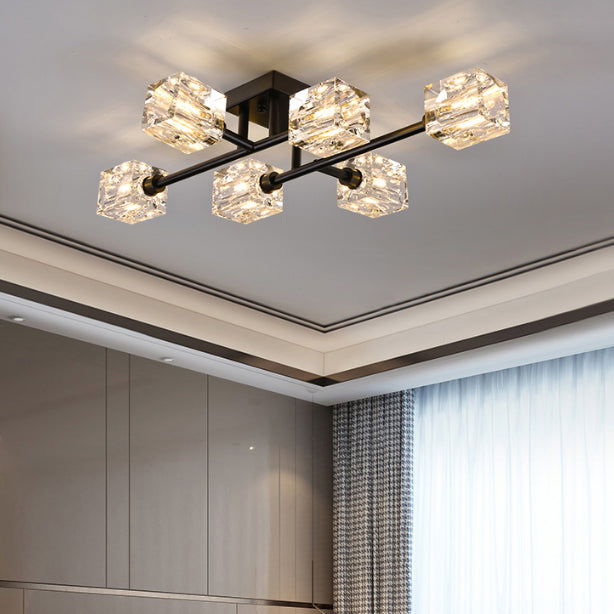 Crystal Sputnik Semi Flush Mount Lighting Simple Style Semi Flush Ceiling Light Fixture