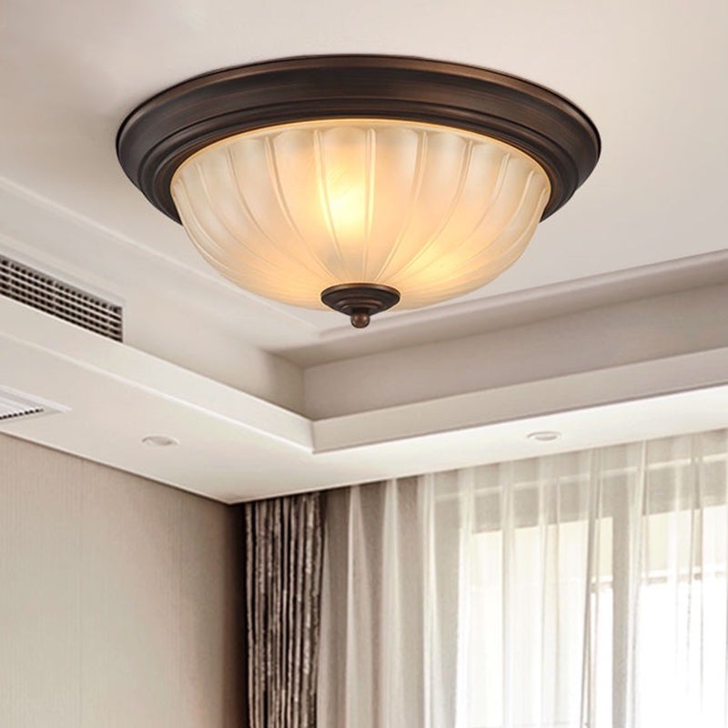 13" Wide Bowl Flush Mount Classic Glass and Bronze Flush Ceiling Light for Bedroom
