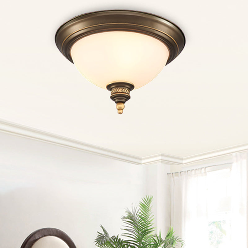 13" Wide Bowl Flush Mount Classic Glass and Bronze Flush Ceiling Light for Bedroom